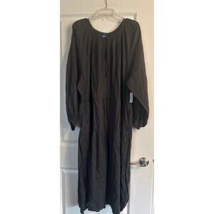 NWT Old Navy Plus Size Black Tiered Dress Long Sleeve Ties Cotton Blend Size 3X